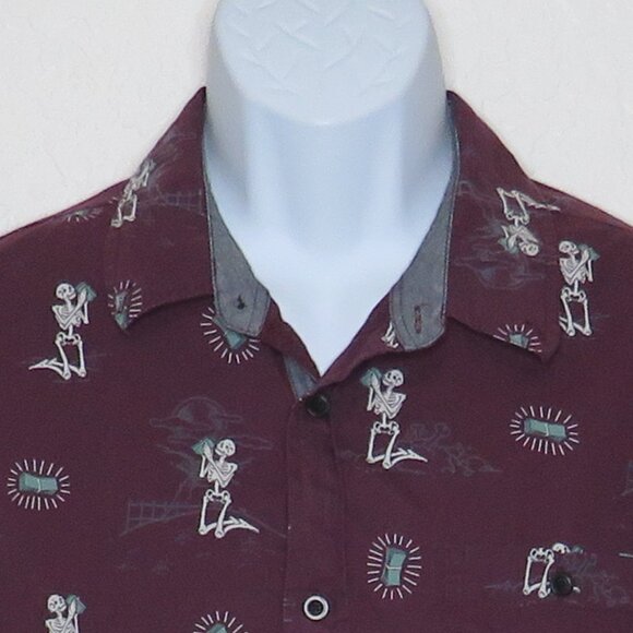 Eighty Eight* Men's Short Sleeve Button Down Curved Hem Print Shirt~ Size Large - Picture 5 of 11